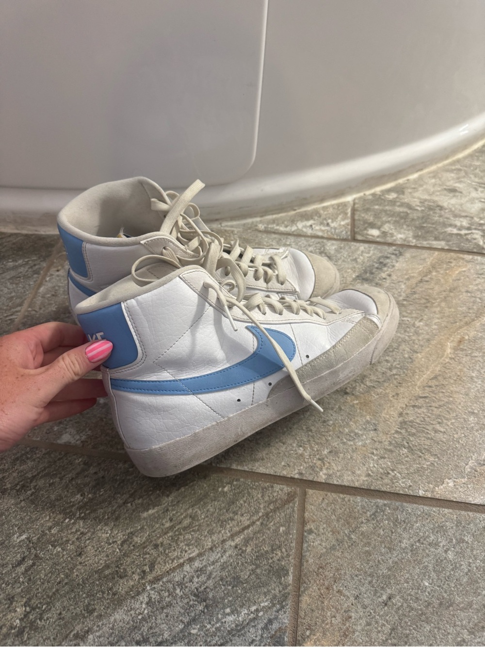 Nike High-Top Sneakers in White and Light Blue
